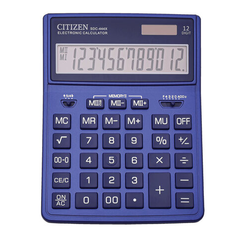 Калькулятор настольный CITIZEN SDC-444NVE (204х155 мм), 12 разрядов, двойное питание, ТЕМНО-СИНИЙ по низкой цене оптом 