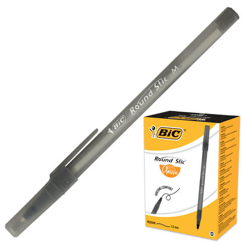 Ручка шариковая BIC "Round Stic", ЧЕРНАЯ, корпус черный, узел 1 мм, линия письма 0,32 мм, 920568 по низкой цене оптом 