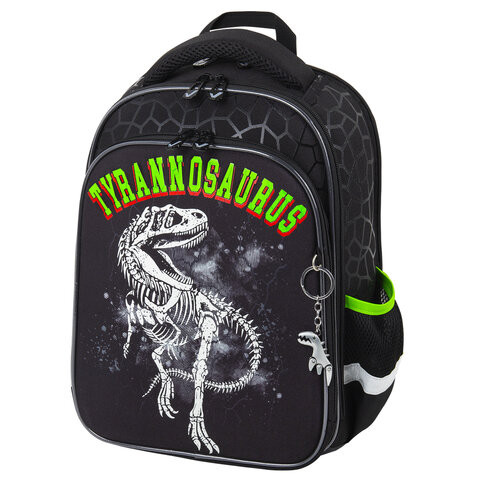 Ранец BRAUBERG QUADRO, 3 отделения, с брелком, "Tyrannosaur", СВЕТЯЩИЙСЯ, 37х28х18 см, 272021 по низкой цене оптом 