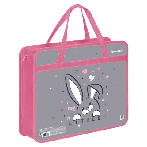 Папка на молнии с ручками BRAUBERG А4, 1 отделение, пластик, 80 мм, Curious bunny, 272164 по низкой цене оптом 