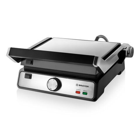 Электрогриль BRAYER BR2002, 2000 Вт, съемные панели, регулировка температуры, серебро/черный по низкой цене оптом Краснодар, Москва, Уфа, Казань, Барнаул, Владивосток, Хабаровск, Сахалин, Красноярск, Екатеренбург, 