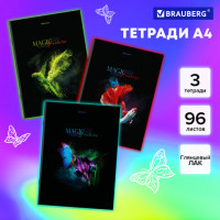 Тетради ДЭК А4, 96 л., КОМПЛЕКТ 3 шт., BRAUBERG, скоба, клетка, глянцевый лак, "Shade", 404654