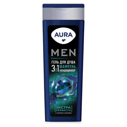 Гель для душа 3в1 шампунь+кондиционер 380 мл AURA MEN "Экстра Свежесть", 13919 по низкой цене оптом Гель для душа 3в1 шампунь+кондиционер 380 мл AURA MEN "Экстра Свежесть", 13919 по низкой цене оптом