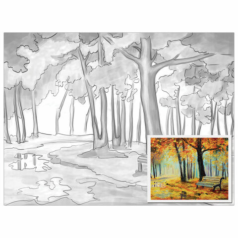 Холст на картоне с контуром BRAUBERG ART CLASSIC "ОСЕНЬ", 30х40см, грунтованный, хлопок, 191546 по низкой цене оптом Краснодар, Москва, Уфа, Казань, Барнаул, Владивосток, Хабаровск, Сахалин, Красноярск, Екатеренбург, 
