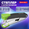 Степлер №10 металлический BRAUBERG "UNIVERSAL GT", до 16 листов, с антистеплером, зеленый, 272752 по низкой цене оптом 