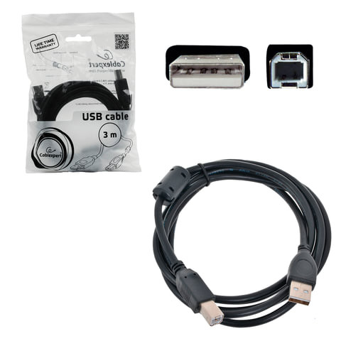 Кабель USB 2.0 AM-BM, 3 м, CABLEXPERT, 1 фильтр, для принтеров, МФУ и периферии, CCF-USB2-AMBM10 по низкой цене оптом 