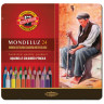 Карандаши цветные акварельные художественные KOH-I-NOOR "Mondeluz", 24 цвета, 3,8 мм, заточенные, металлическая коробка, 3724024001PL