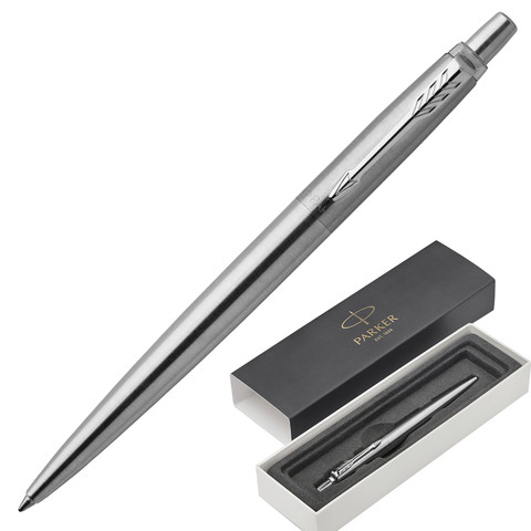 Ручка шариковая PARKER "Jotter Core Stainless Steel CT", корпус серебристый, хромированные детали, синяя, 1953170 по низкой цене оптом 