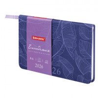Еженедельник датированный 2026 МАЛЫЙ ФОРМАТ 95х155мм А6 BRAUBERG Foliage, под кожу, сиреневый, 117201