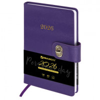 Ежедневник датированный 2026 А5 138х213мм BRAUBERG Elegant, под кожу, застежка, фиолетовый, 117370