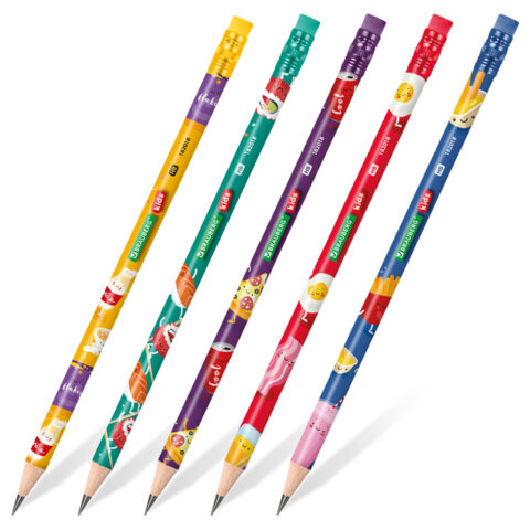 Карандаш чернографитный BRAUBERG KIDS "FOOD", 1 шт, HB, с ластиком, корпус ассорти, 182018 по низкой цене оптом 