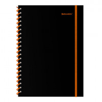 Тетрадь обложка пластик, А4 80л. спираль пластик, резинка, клетка, BRAUBERG, черный/оранжевый, 405382