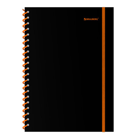 Тетрадь обложка пластик, А4 80л. спираль пластик, резинка, клетка, BRAUBERG, черный/оранжевый, 405382 по низкой цене оптом Тетрадь обложка пластик, А4 80л. спираль пластик, резинка, клетка, BRAUBERG, черный/оранжевый, 405382 по низкой цене оптом