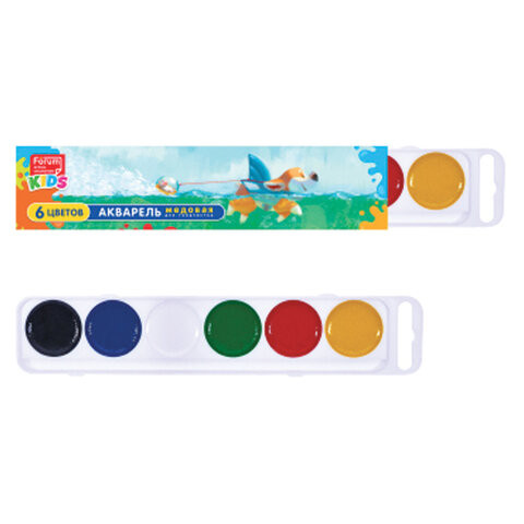 Краски акварельные FORUM "Зверята" 6 цветов, медовые, круглые кюветы, картонная коробка, FA-EV-006-Z по низкой цене оптом Краски акварельные FORUM "Зверята" 6 цветов, медовые, круглые кюветы, картонная коробка, FA-EV-006-Z по низкой цене оптом