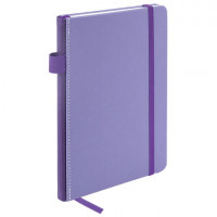 Блокнот А5 135x212мм BRAUBERG "Soft touch" под кожу, резинка, держатель, 80л клетка, сиреневый, 117150