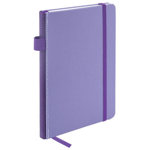 Блокнот А5 135x212мм BRAUBERG "Soft touch" под кожу, резинка, держатель, 80л клетка, сиреневый, 117150 по низкой цене оптом 
