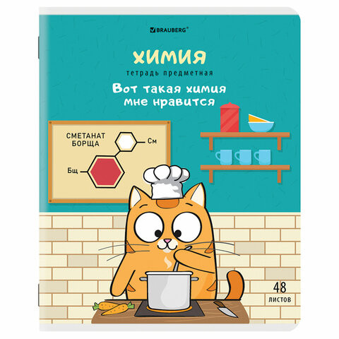 Тетрадь предметная "КОТ-ЭНТУЗИАСТ" 48л, TWIN лак, ХИМИЯ, клетка, BRAUBERG, 404567 по низкой цене оптом 