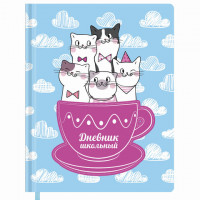 Дневник 1-4 класс 48 л., обложка кожзам (твердая), печать, аппликация, ЮНЛАНДИЯ, "КОТИКИ", 105474