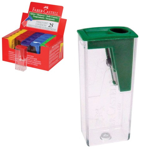 Точилка FABER-CASTELL, с контейнером, прямоугольная, пластиковая, детали ассорти, 581526 по низкой цене оптом Краснодар, Москва, Уфа, Казань, Барнаул, Владивосток, Хабаровск, Сахалин, Красноярск, Екатеренбург, 