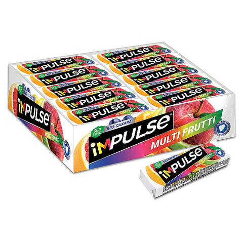 Жевательная резинка IMPULSE со вкусом Multi-Frutti, БЕЗ САХАРА, 10 подушечек, 14 г, ш, ВВ005 по низкой цене оптом 