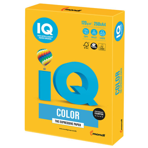 Бумага цветная IQ color, А4, 120 г/м2, 250 л., интенсив, солнечно-желтая, SY40 по низкой цене оптом 