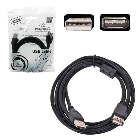 Кабель-удлинитель USB 2.0, 1,8 м, CABLEXPERT, M-F, 1 фильтр, для подключения периферии, CCF-USB2-AMAF-6 по низкой цене оптом 
