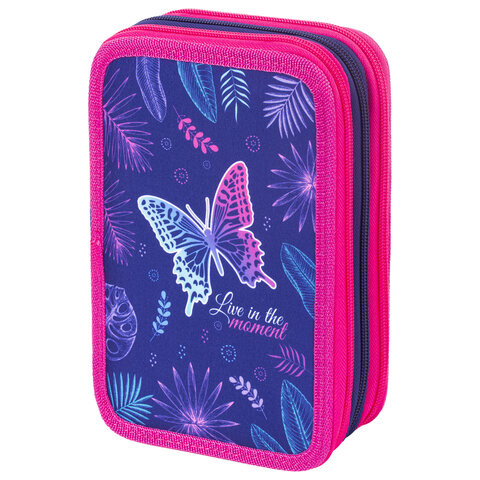 Пенал BRAUBERG, 3 отделения, полиэстер, 21х14 см, "Beautiful butterfly", 270323 по низкой цене оптом 
