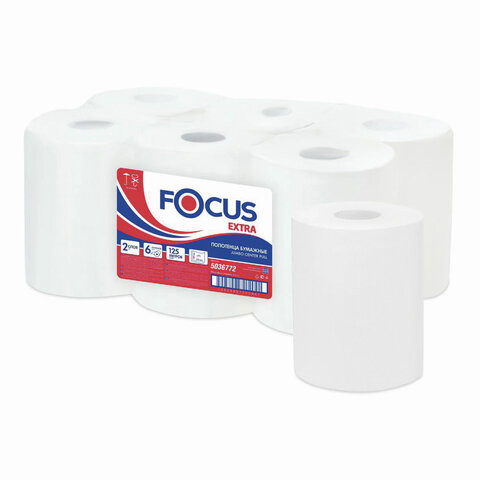 Полотенца бумажные с центральной вытяжкой 125 м FOCUS (Система М2) Jumbo, 2-слойные, белые, КОМПЛЕКТ 6 рулонов, 5036772 по низкой цене оптом Краснодар, Москва, Уфа, Казань, Барнаул, Владивосток, Хабаровск, Сахалин, Красноярск, Екатеренбург, 