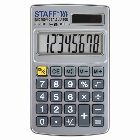 Калькулятор карманный металлический STAFF STF-1008 (103х62 мм), 8 разрядов, двойное питание, 250115 по низкой цене оптом 