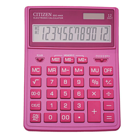Калькулятор настольный CITIZEN SDC-444PKE (204х155 мм), 12 разрядов, двойное питание, РОЗОВЫЙ по низкой цене оптом 