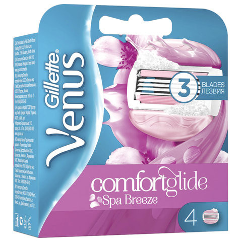 Сменные кассеты для бритья 4 шт. GILLETTE VENUS (Жиллет Винес) SPA Breeze, для женщин, 50001260 по низкой цене оптом Краснодар, Москва, Уфа, Казань, Барнаул, Владивосток, Хабаровск, Сахалин, Красноярск, Екатеренбург, 
