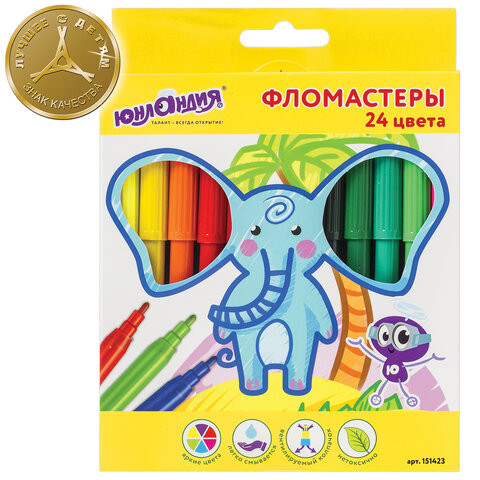 Фломастеры ЮНЛАНДИЯ 24 цвета, "ЭКЗОТИКА", вентилируемый колпачок, картон, 151423 по низкой цене оптом 