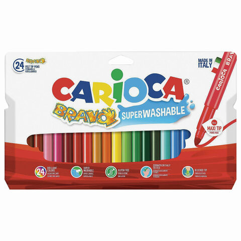 Фломастеры утолщенные CARIOCA (Италия) "Bravo", 24 цвета, суперсмываемые, 42763 по низкой цене оптом 