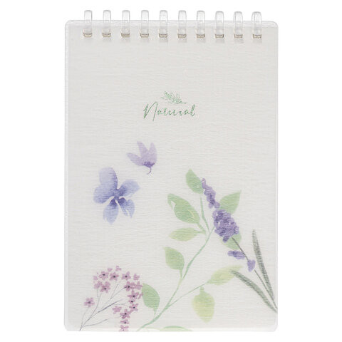 Блокнот МАЛЫЙ ФОРМАТ А6 80 л., мягкий гребень, пластик, фольга, клетка, HATBER, BLUE FLOWERS, 090245, 80Б6A1мс_33478 по низкой цене оптом 