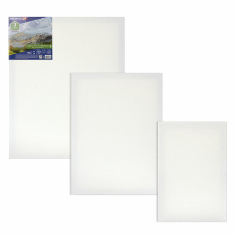 Холсты на подрамнике BRAUBERG ART CLASSIC, НАБОР 3шт, 380 г/м, 100%хлопок, среднее зерно, 191655 по низкой цене оптом 