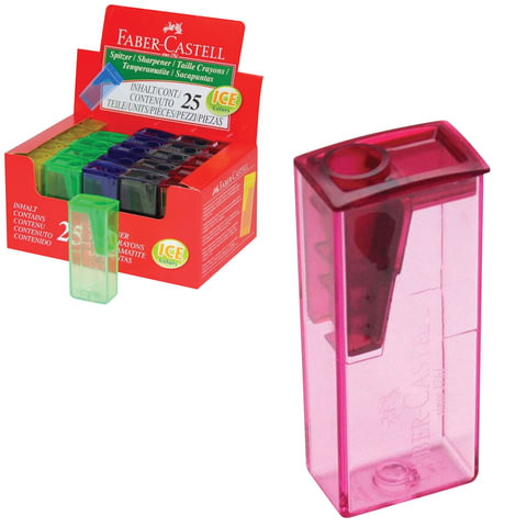 Точилка FABER-CASTELL, с контейнером, прямоугольная, пластиковая, детали флуоресцентные, ассорти, 581525 по низкой цене оптом Краснодар, Москва, Уфа, Казань, Барнаул, Владивосток, Хабаровск, Сахалин, Красноярск, Екатеренбург, 