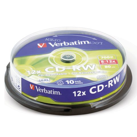 Диски CD-RW VERBATIM 700 Mb 12х, КОМПЛЕКТ 10 шт, Cake Box, 43480 по низкой цене оптом 