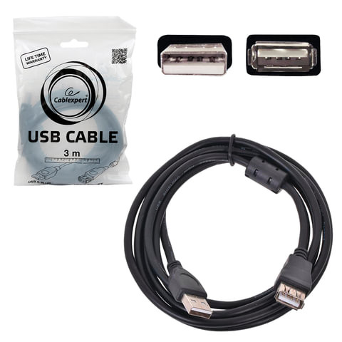 Кабель-удлинитель USB 2.0, 3 м, CABLEXPERT, M-F, 1 фильтр, для подключения периферии, CCF-USB2-AMAF10 по низкой цене оптом 
