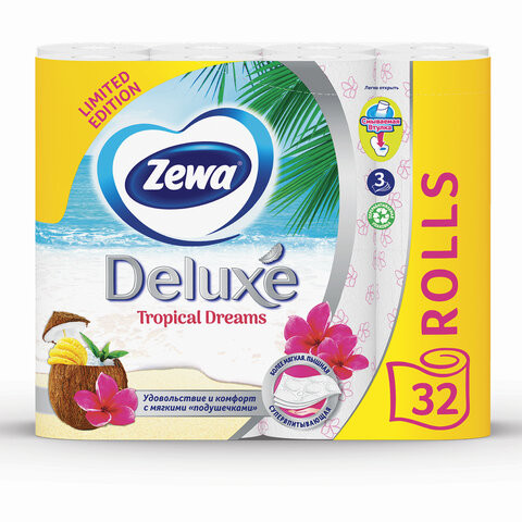 Бумага туалетная 3-х слойная 32 рулона (32х18 м), белая, ZEWA Deluxe, 481627 по низкой цене оптом 