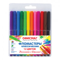 Фломастеры ОФИСМАГ 12 цветов, КЛАССИЧЕСКИЕ, вентилируемый колпачок, ПВХ упаковка, 152500