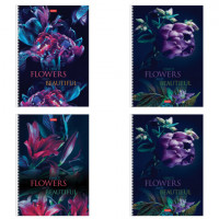 Тетрадь А4 96л. HATBER гребень, клетка, обложка картон, Beautiful flowers (микс в спайке), 086261, 96Т4В1гр