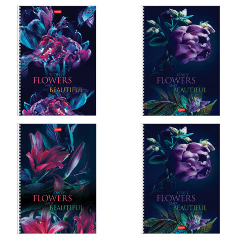 Тетрадь А4 96л. HATBER гребень, клетка, обложка картон, Beautiful flowers (микс в спайке), 086261, 96Т4В1гр по низкой цене оптом 