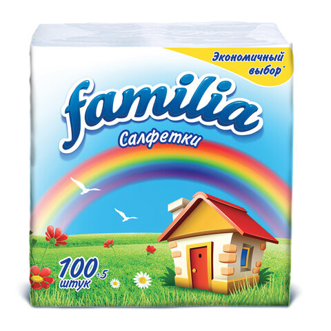 Салфетки бумажные 100 шт., 24x23 см, FAMILIA, белые, 100% целлюлоза, 5039302 по низкой цене оптом 