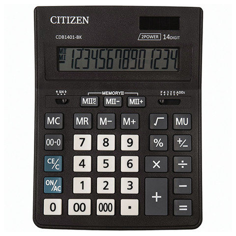Калькулятор настольный CITIZEN BUSINESS LINE CDB1401BK (205x155 мм), 14 разрядов, двойное питание по низкой цене оптом 
