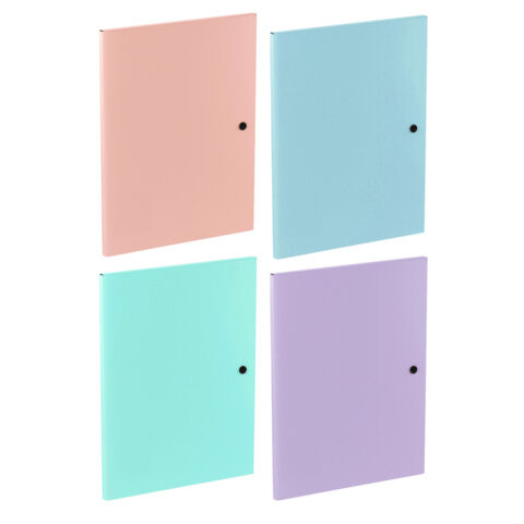 Папка на кнопке пластиковая BRAUBERG PASTEL, А4, 3 клапана, 600 мкм, цвета ассорти, 272886 по низкой цене оптом 
