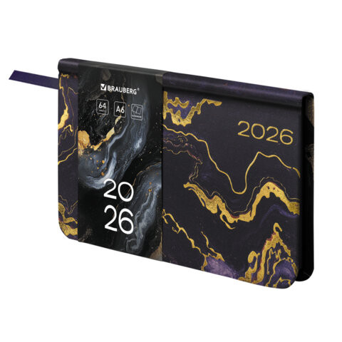 Еженедельник датированный 2026 МАЛЫЙ ФОРМАТ 95х155мм А6 BRAUBERG Vista, под кожу, Marble, 117203 по низкой цене оптом 