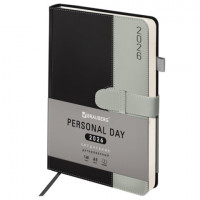 Ежедневник датированный 2026 А5 138х213мм BRAUBERG Esthetic,под кожу, держатель для ручки, застежка, черный/серый, 117372