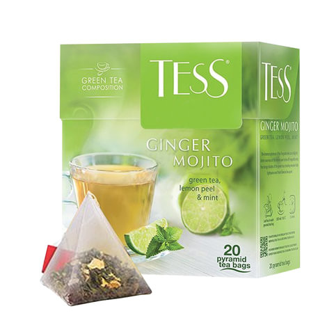 Чай TESS (Тесс) "Ginger Mojito", зеленый с ароматом мяты и лайма, 20 пирамидок по 1,8 г, 0788-12 по низкой цене оптом 