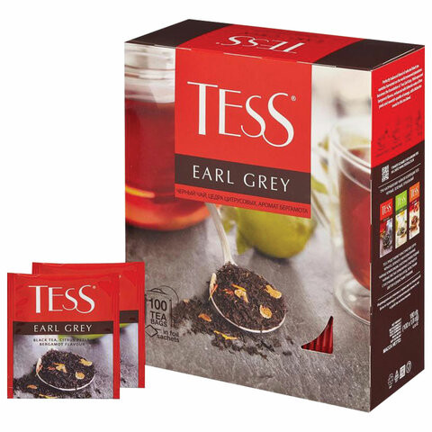 Чай TESS (Тесс) "Earl Grey", черный, с цедрой лимона, 100 пакетиков в конвертах по 1,8 г, 1251-09 по низкой цене оптом 