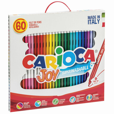 Фломастеры CARIOCA (Италия) "Joy", 60 шт., 30 цветов, суперсмываемые, картонная коробка с ручкой, 41015 по низкой цене оптом 